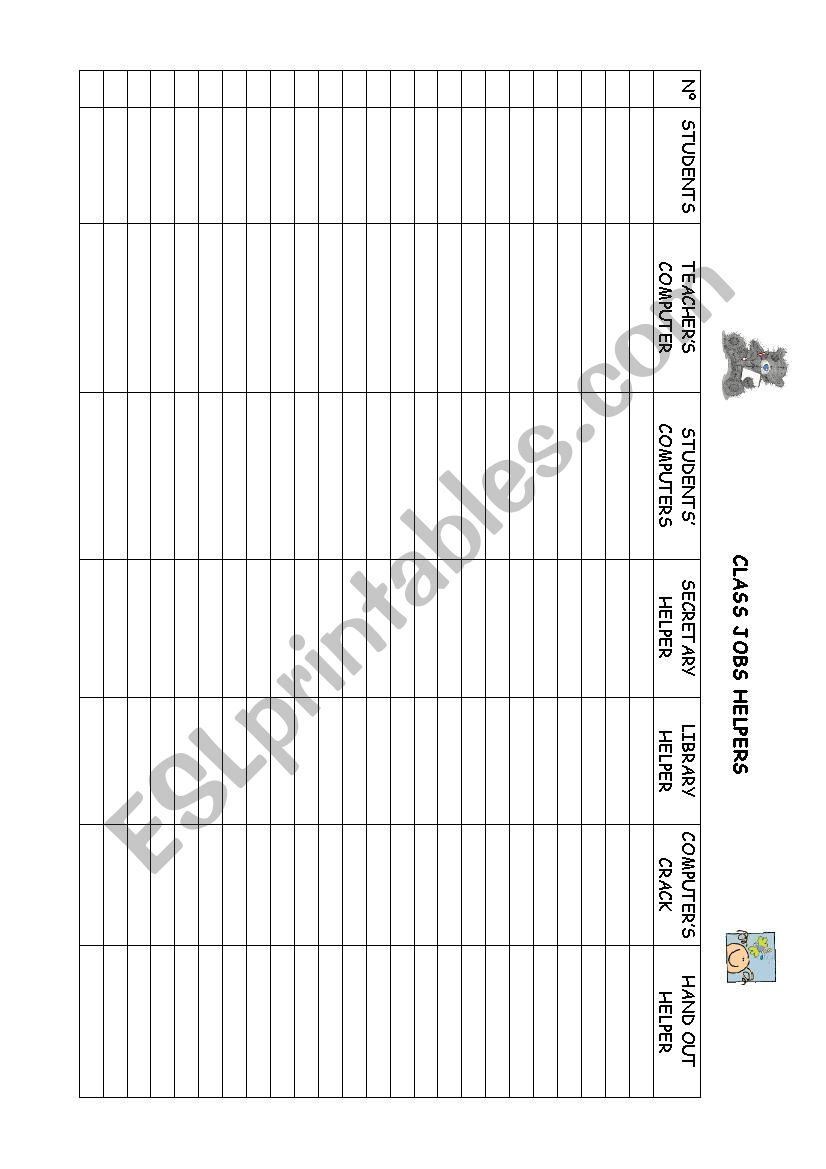 Job Chart For Elementary Students