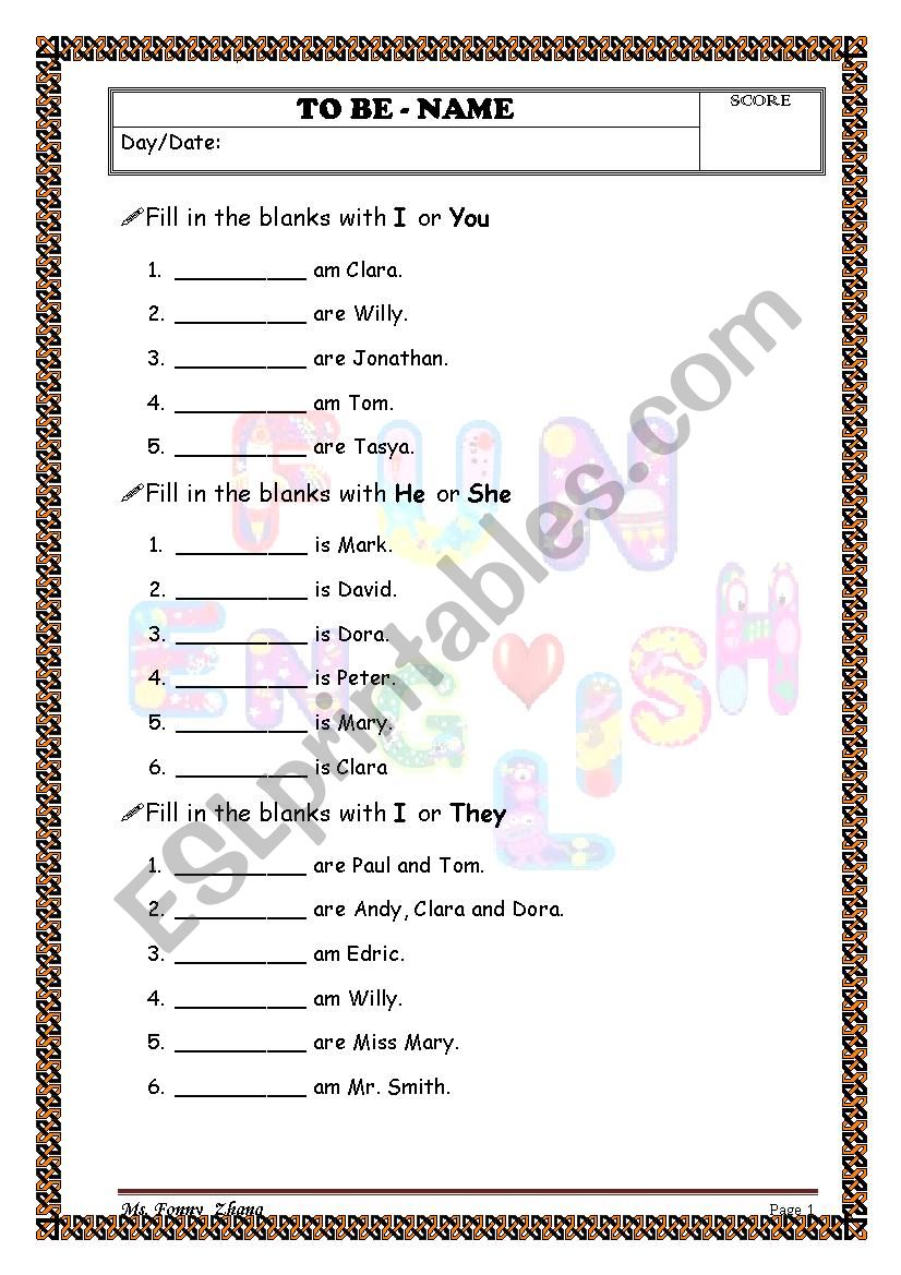 To Be - Name 1 worksheet