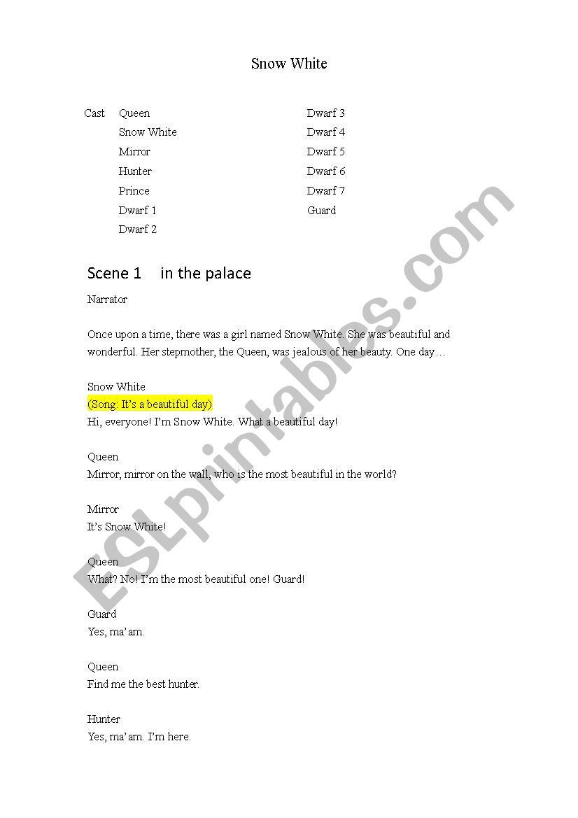 Snow White worksheet