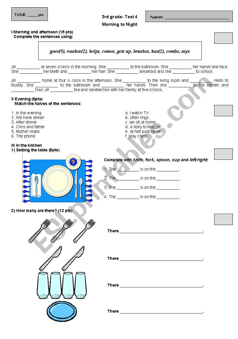 Test:Morning to Night worksheet