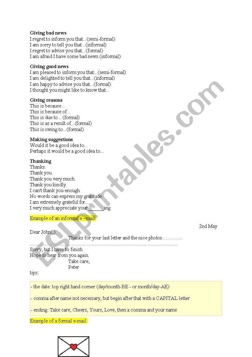 E Mail Writing Formal And Informal Esl Worksheet By Bretagne