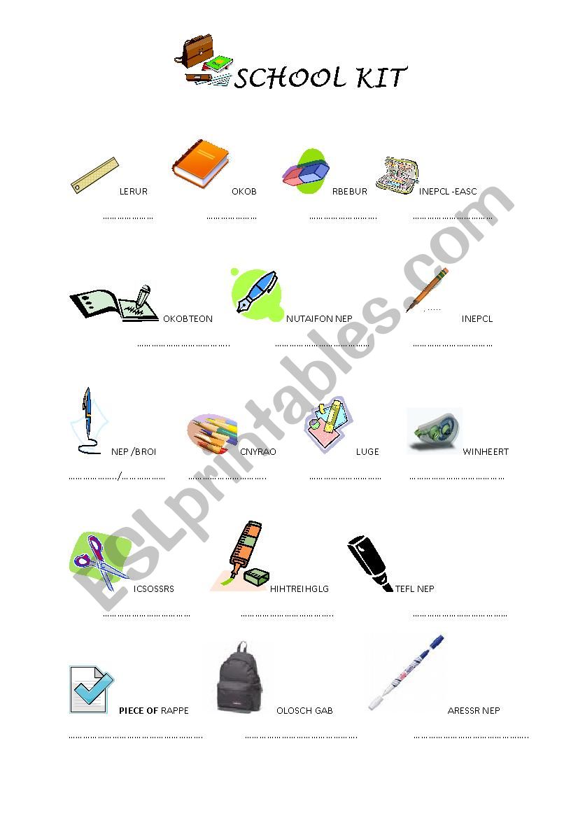 School kit worksheet