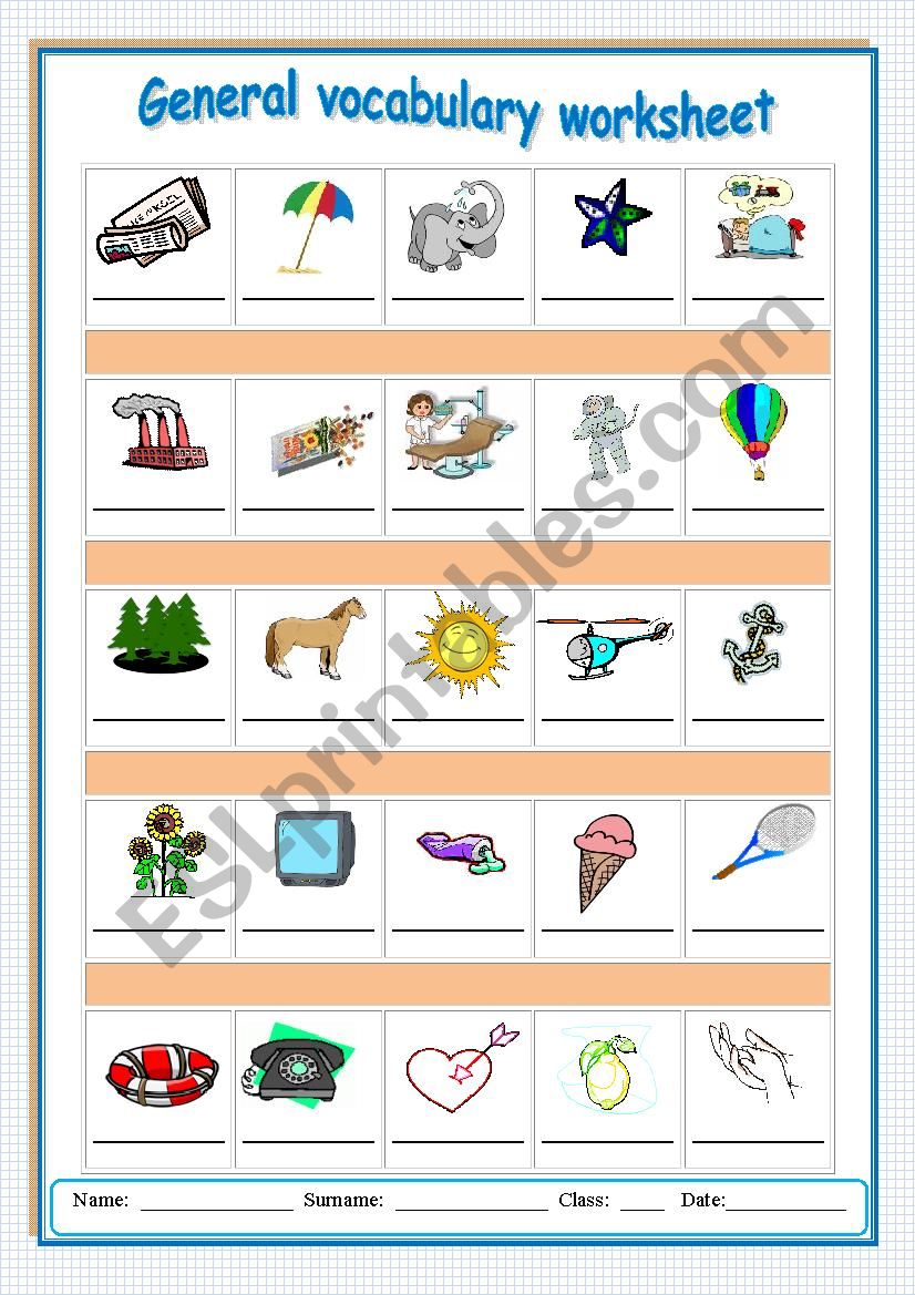 General vocabulary worksheet worksheet