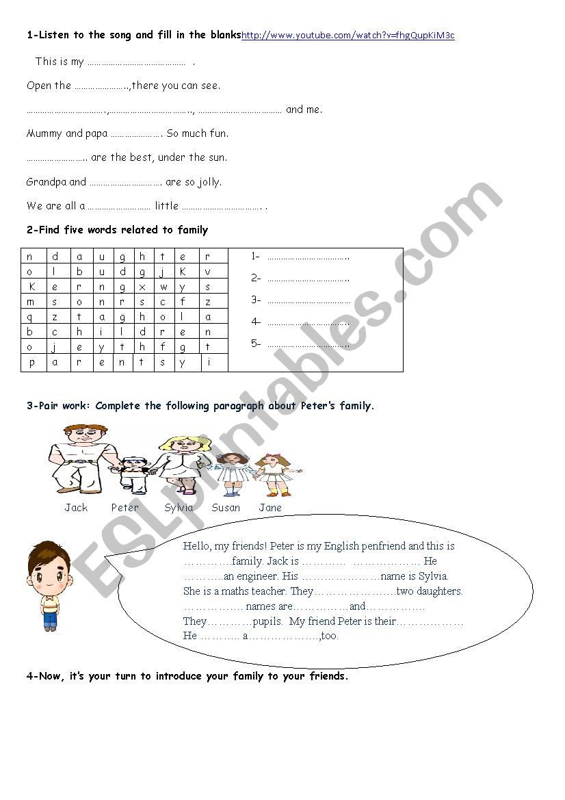 song+tasks about family for 7th form