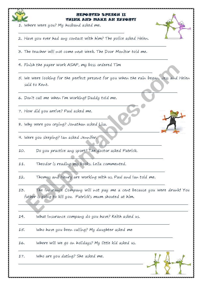 Reported Speech Practice worksheet