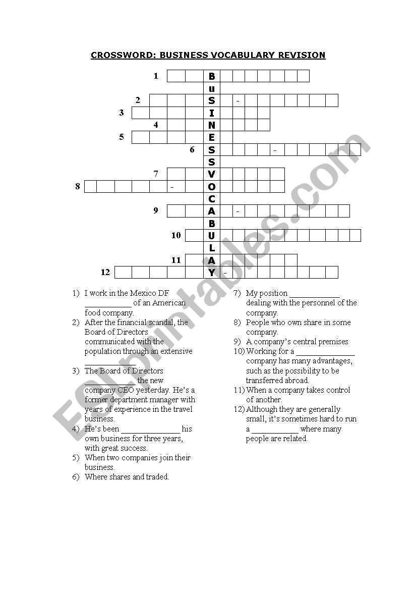 Business vocabulary crossword + key