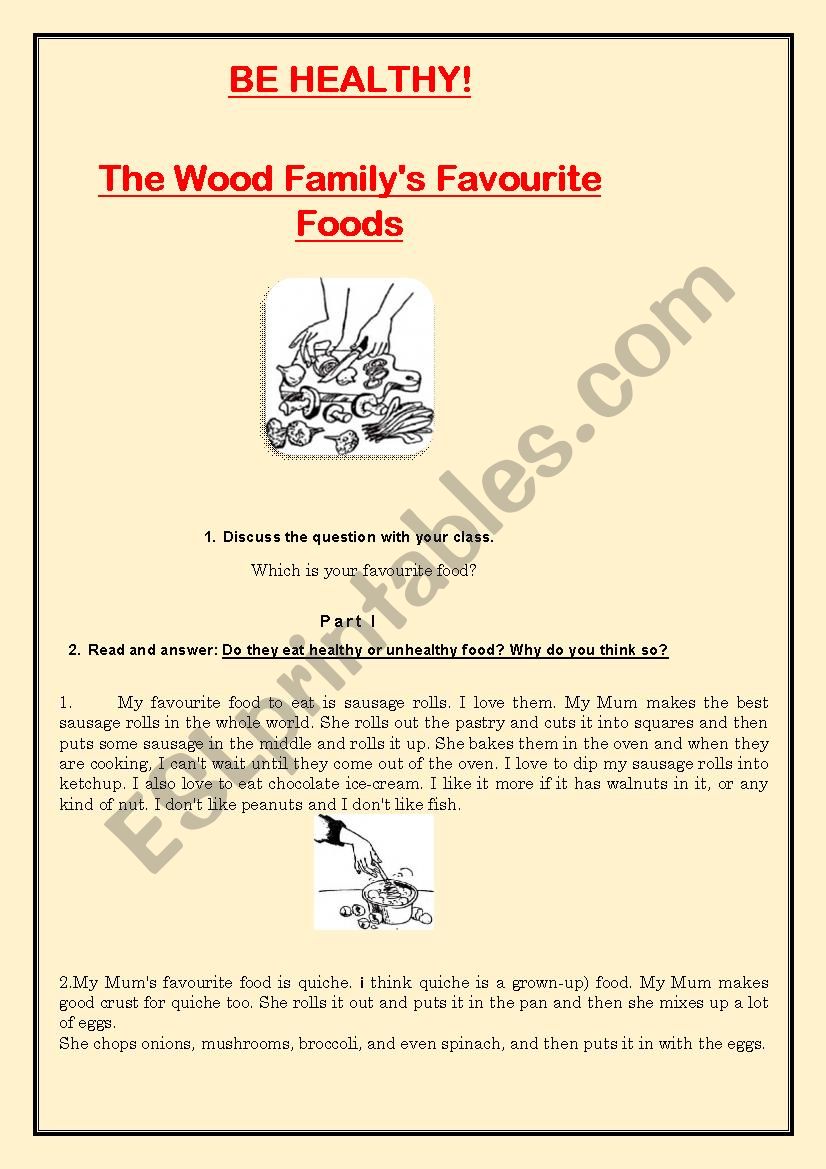 The Woods favourite foods worksheet