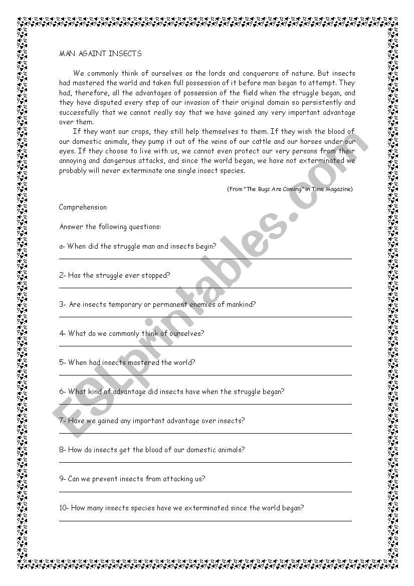 Man against insects worksheet