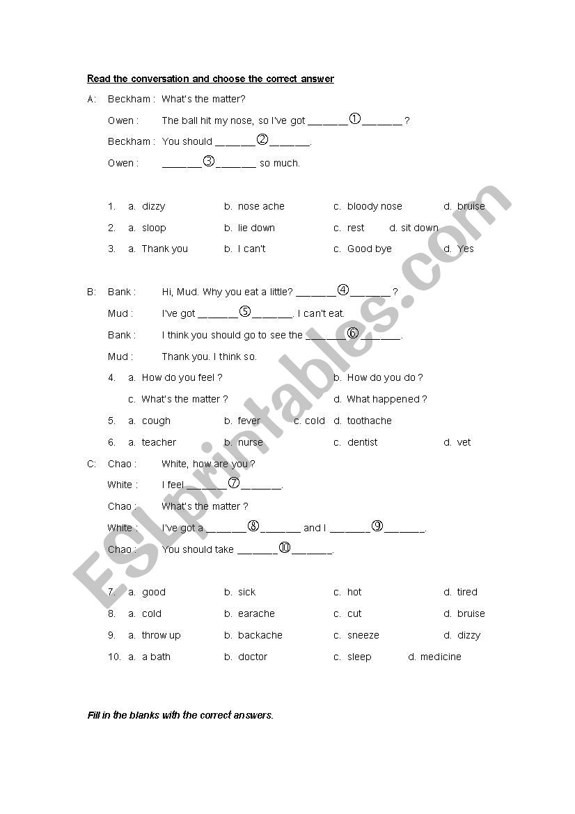 Illness and Tenses worksheet