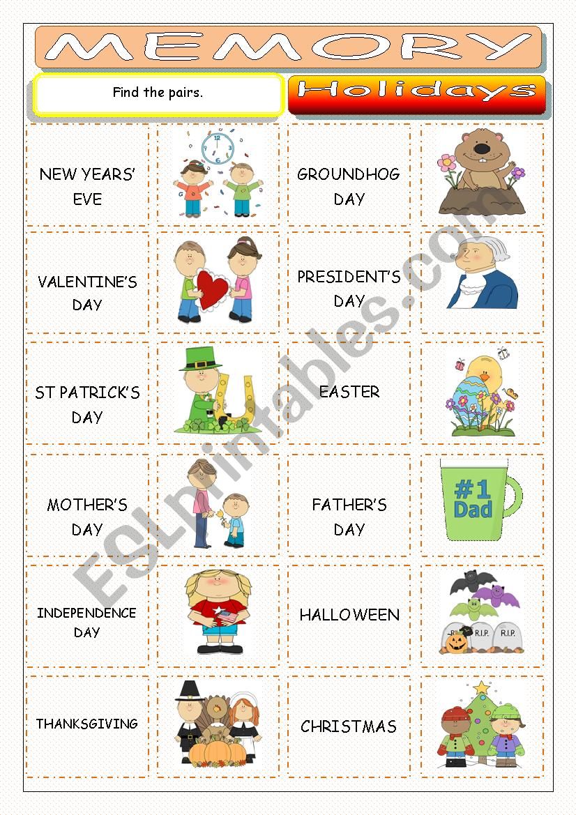 Holidays Memory worksheet