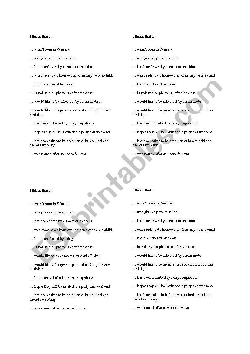class mingle i think that worksheet