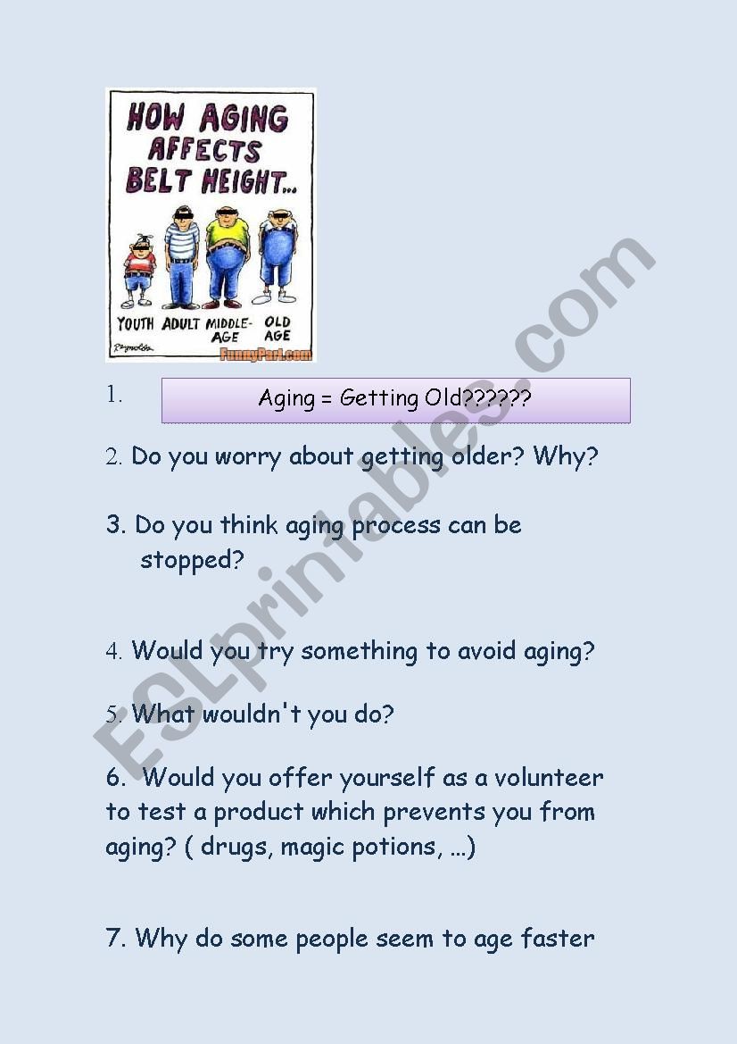 Ageing discussions worksheet