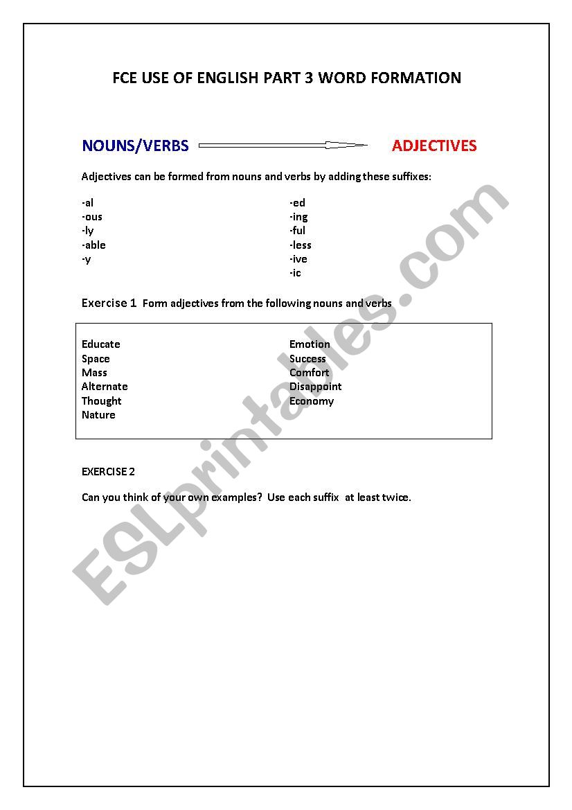 WORD FORMATIONS worksheet