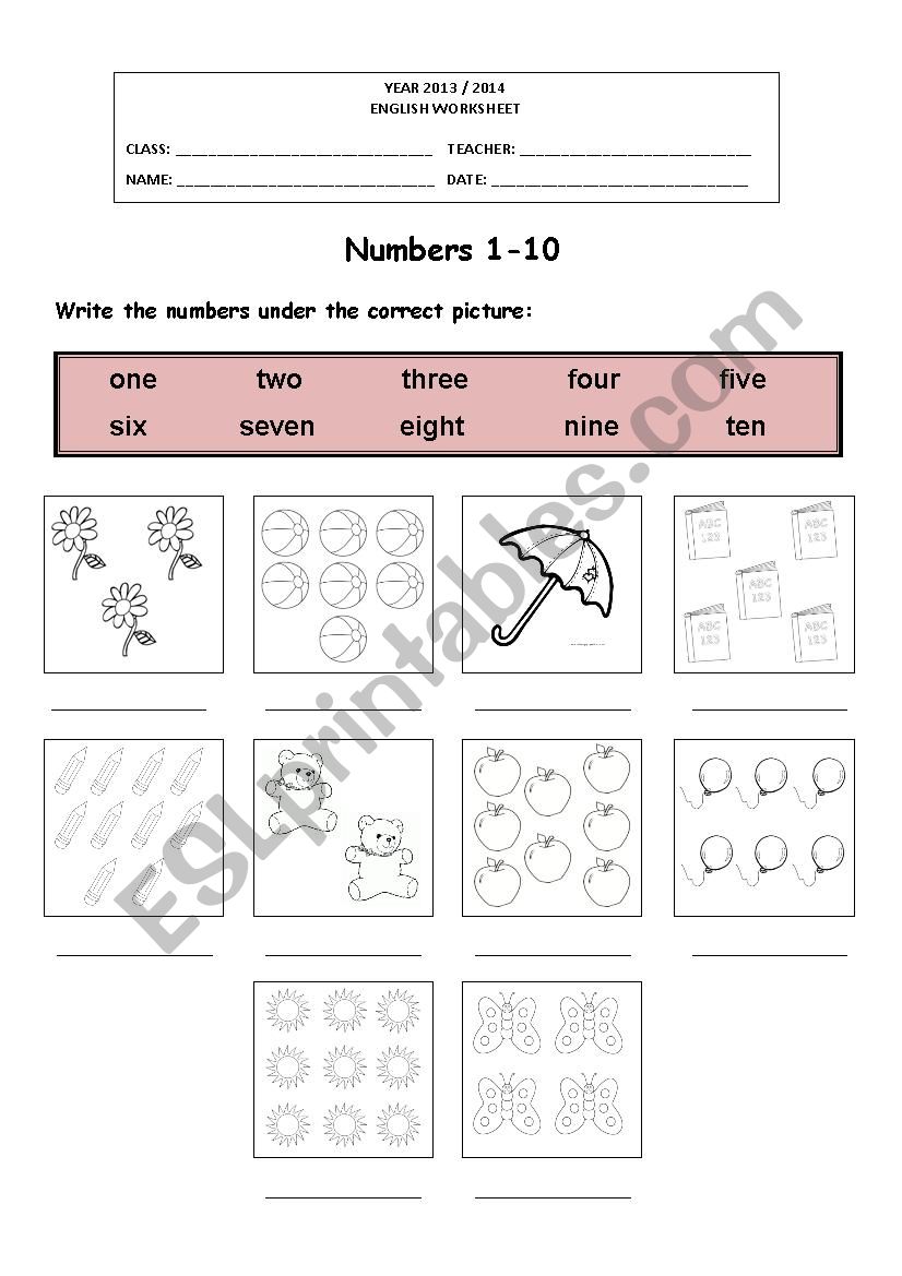 Numbers 1 - 10 worksheet
