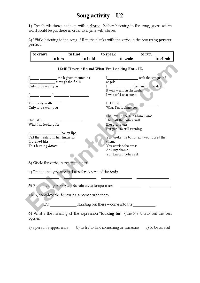 U2 - Song activity (Present Perfect)