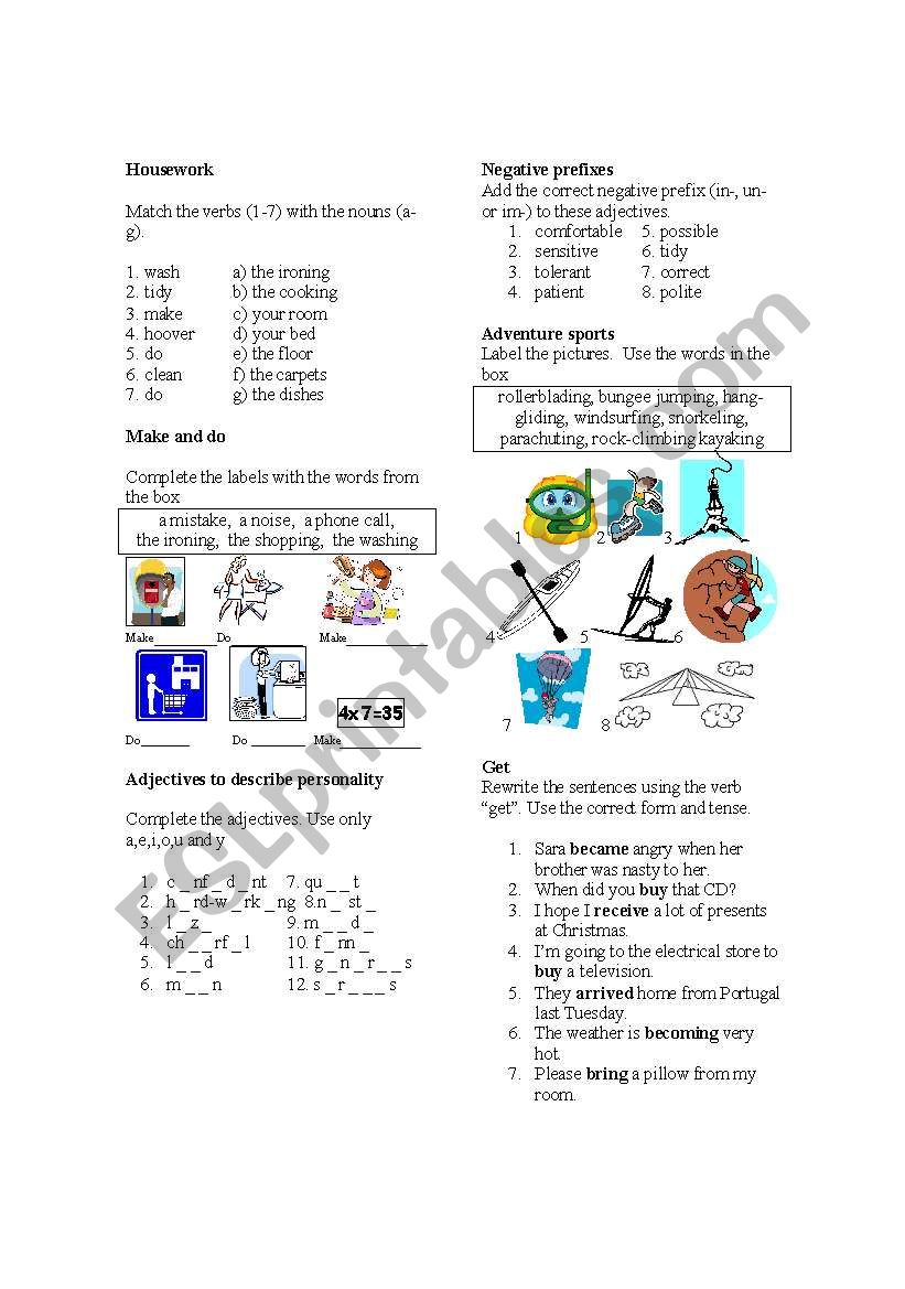 Pre Intermediate vocabulary review