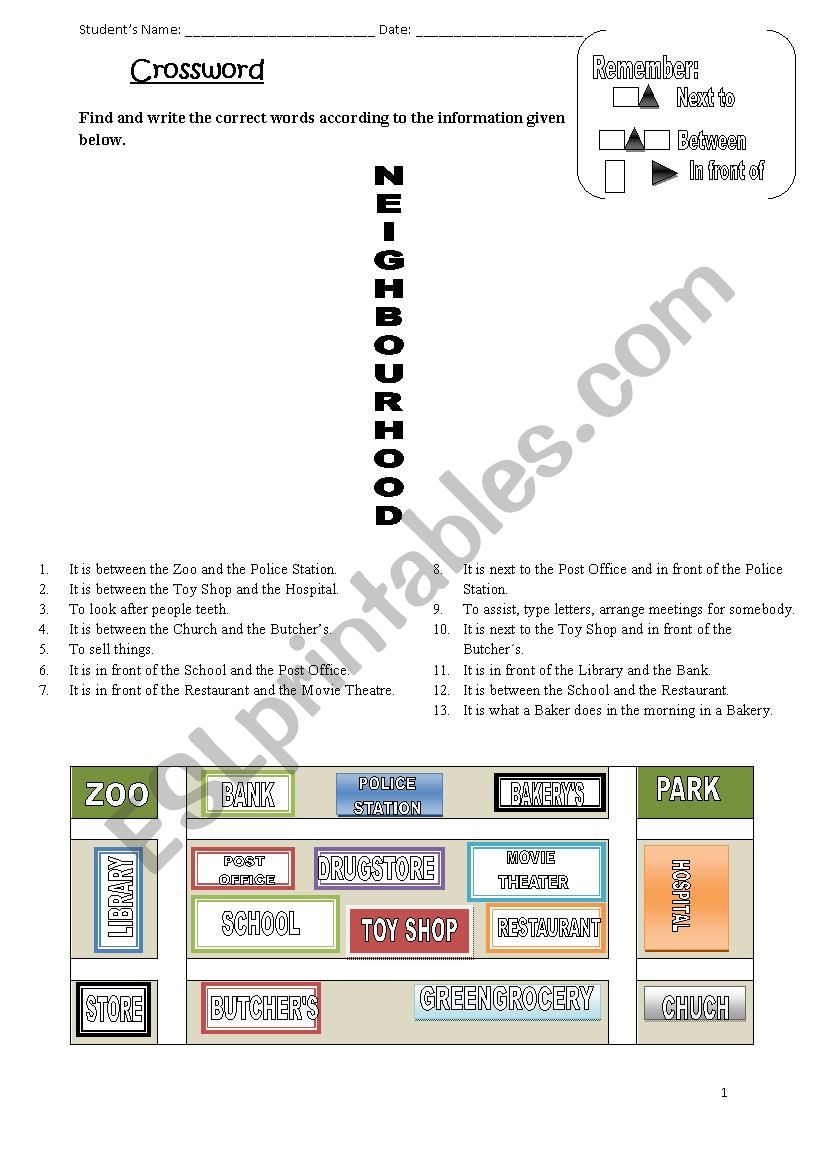 Giving directions worksheet