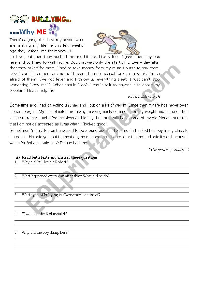 Bullying worksheet