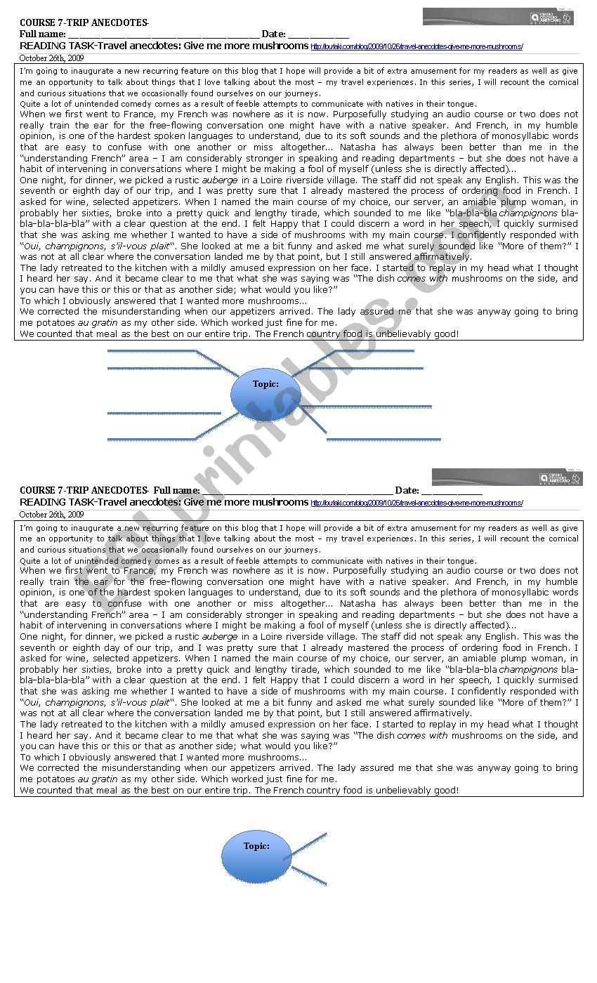 TRAVEL ANECDOTES worksheet