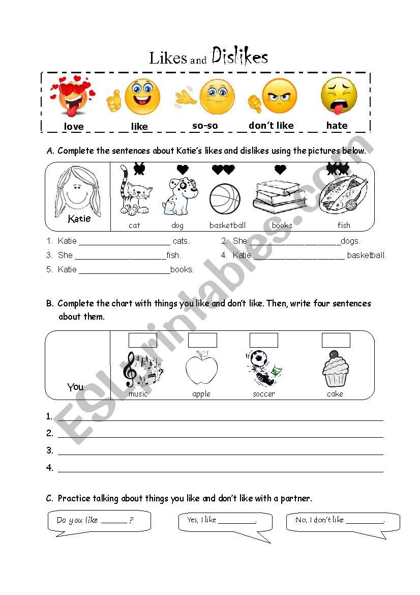 Likes and Dislikes worksheet