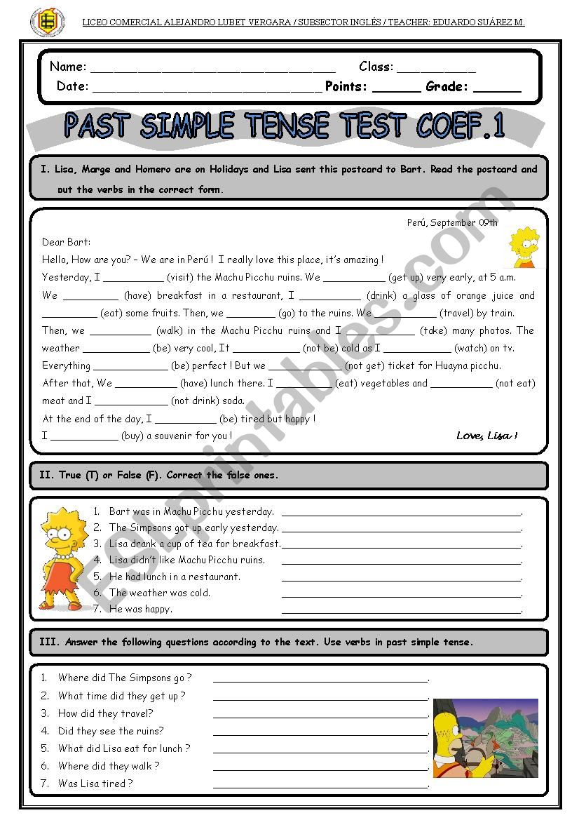 Past Simple - The Simpsons worksheet