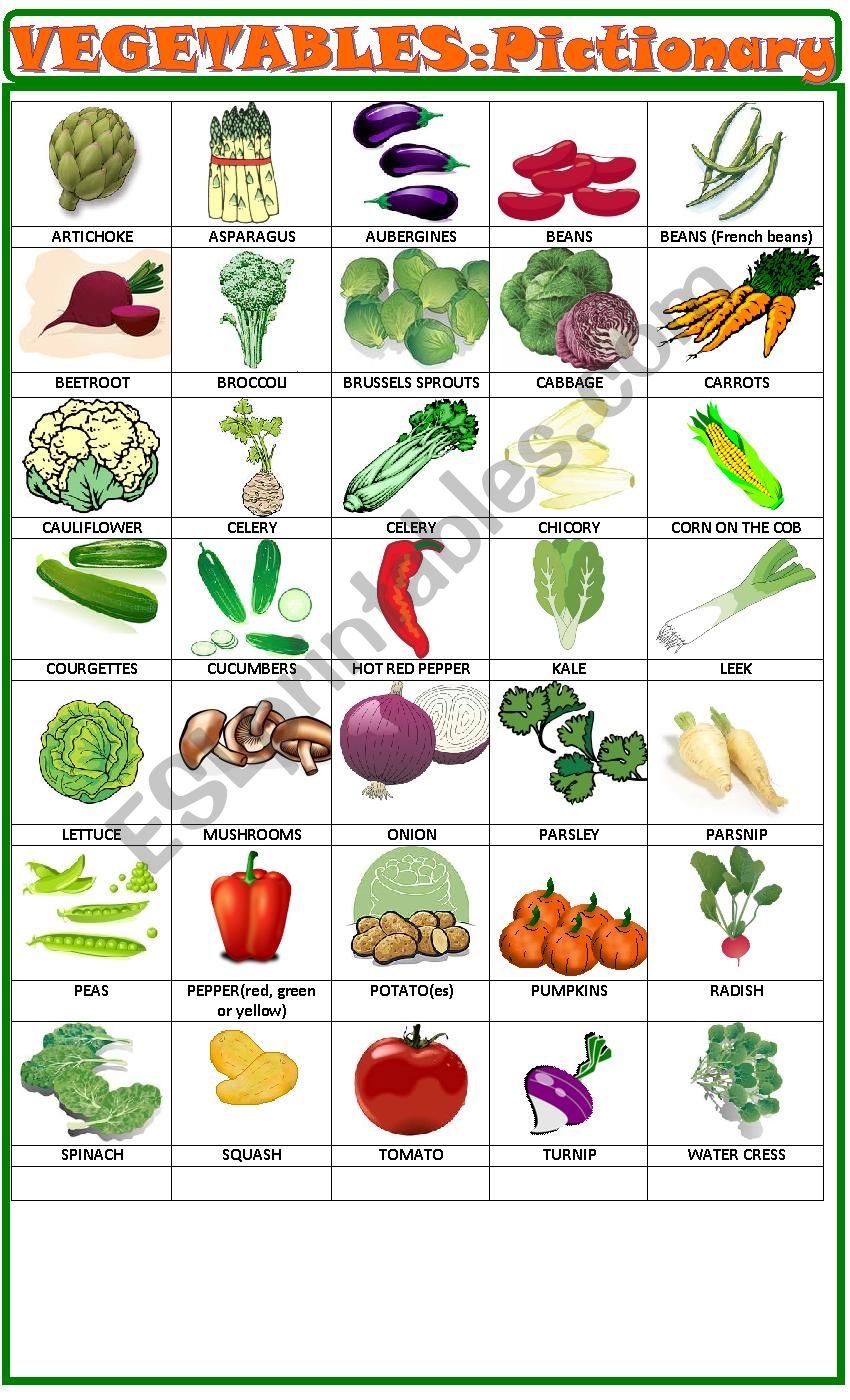 Vegetables:pictionary worksheet
