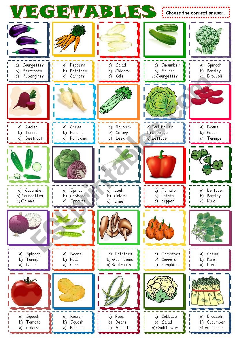 Vegetables:Multiple choice activity