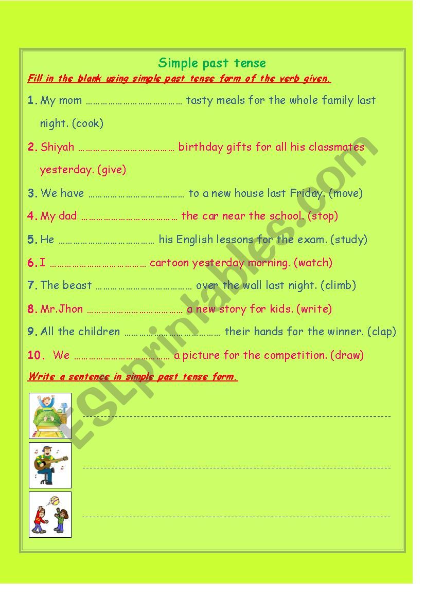 simple past tense worksheet worksheet