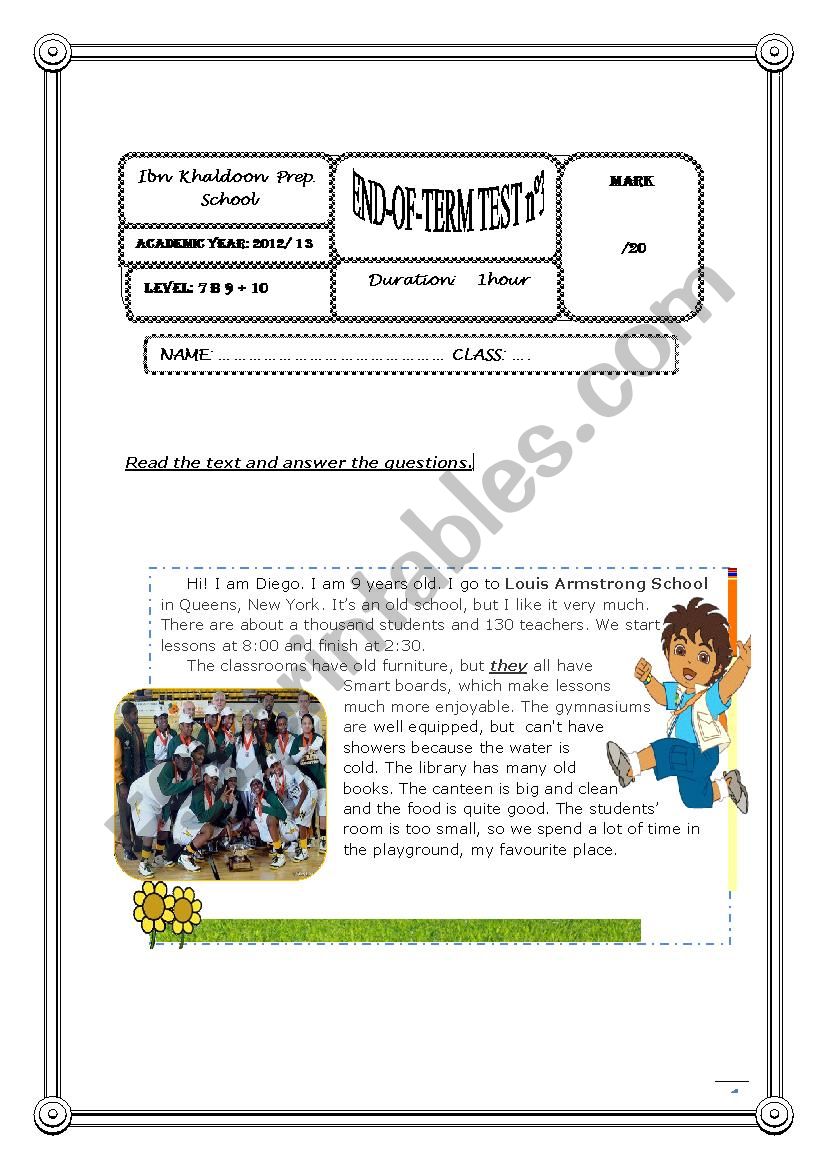 end-of-term test 3   7th form  Tunisian sts 