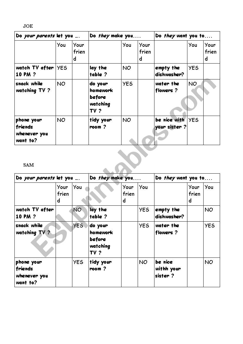 pairwork worksheet