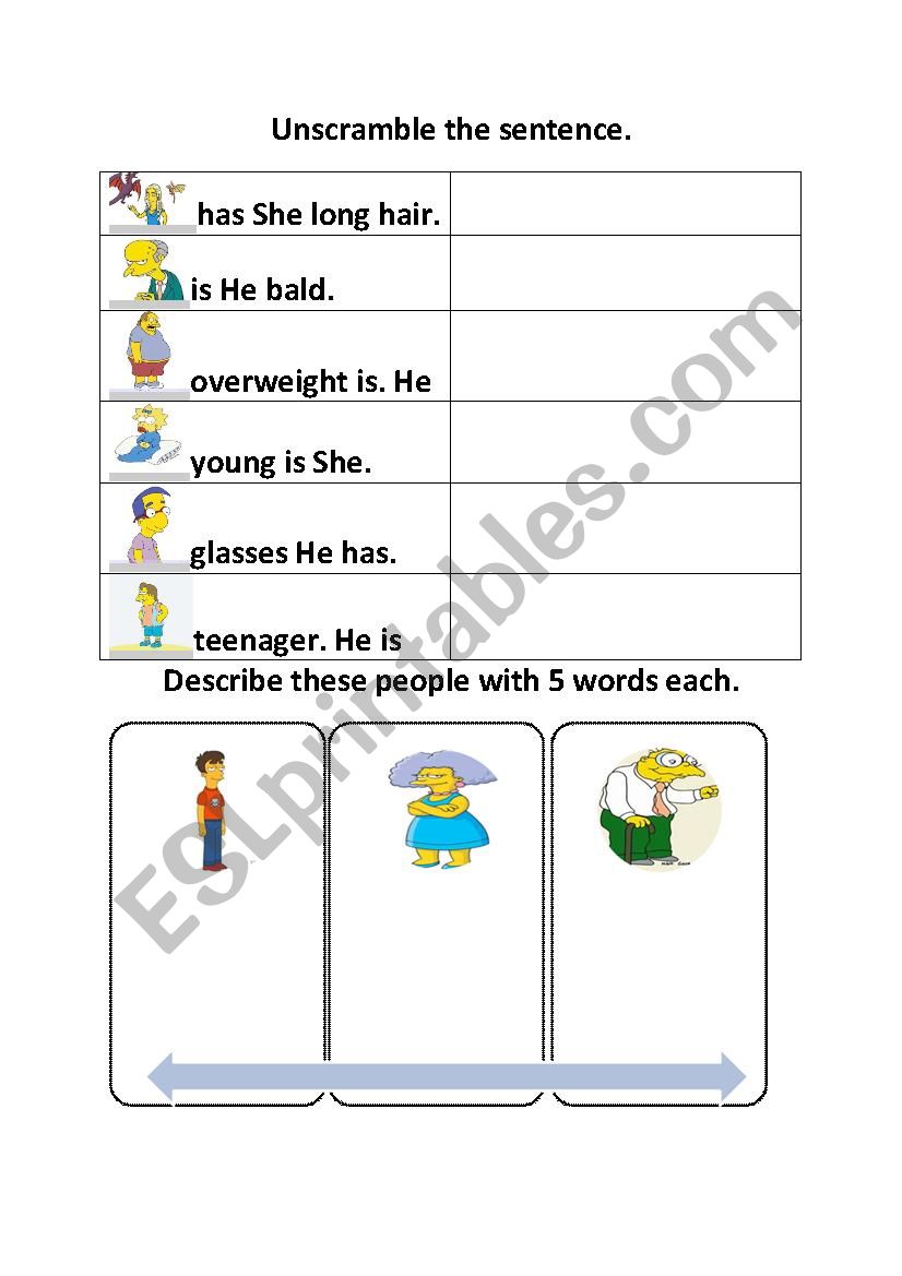 Appearance Simpsons worksheet