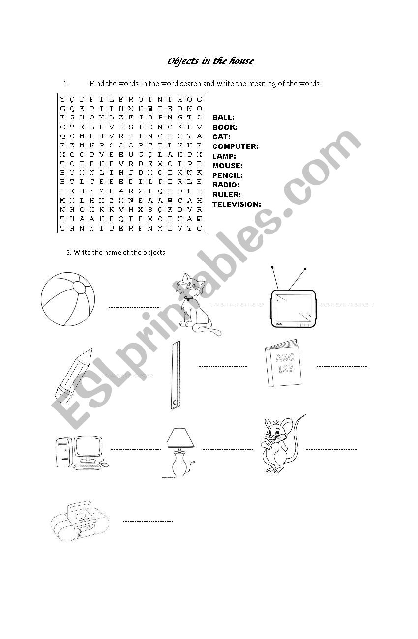 things of the house worksheet