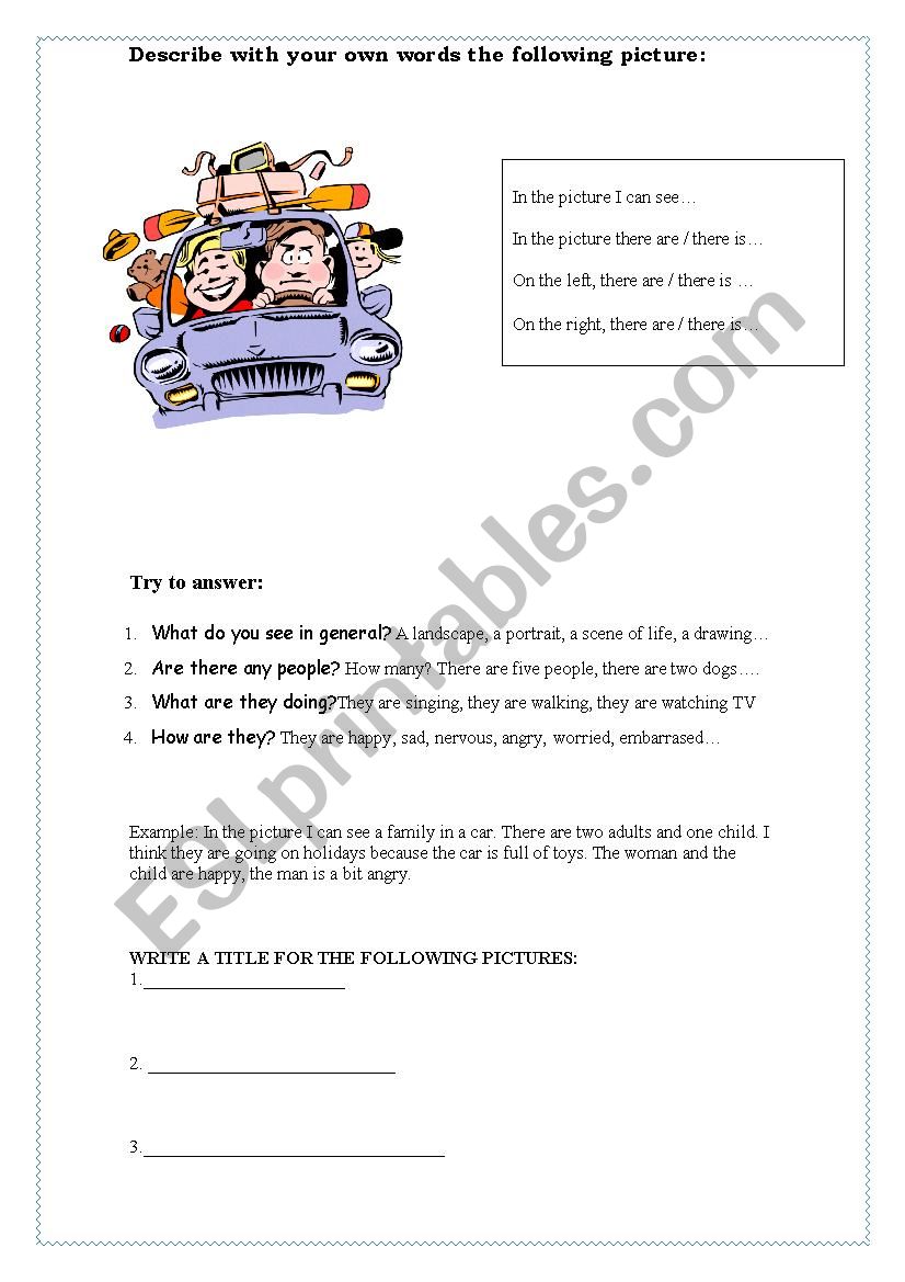 Description of pictures worksheet