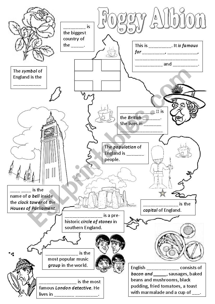 England - fill in the gaps worksheet