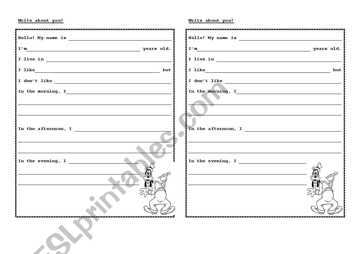 Personal Description worksheet