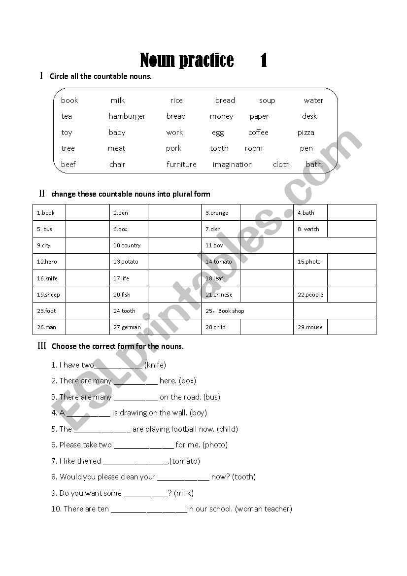 plural form nouns practice worksheet