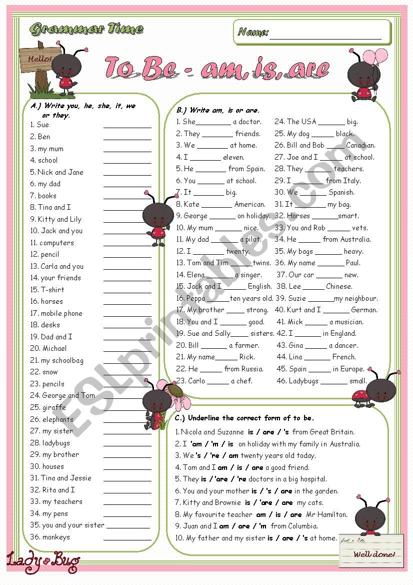 Grammar Time Series -  Subject Pronouns - To Be