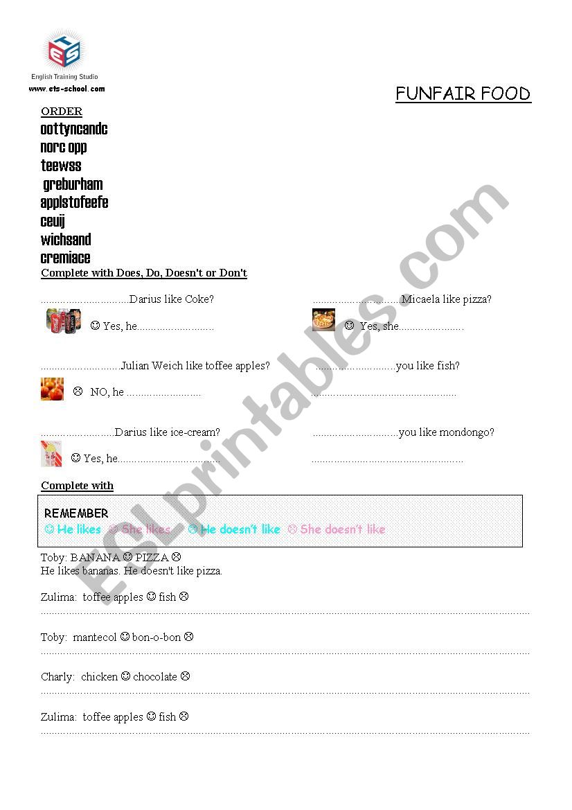 FOOD   LIKES AND DISLIKES  (VERB LIKE all forms, Simple present)