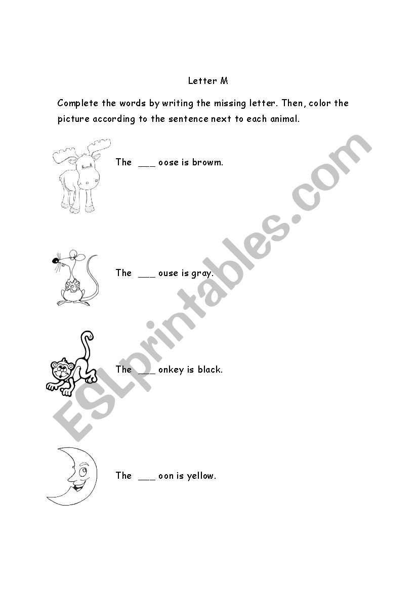 Letter M and Colors worksheet