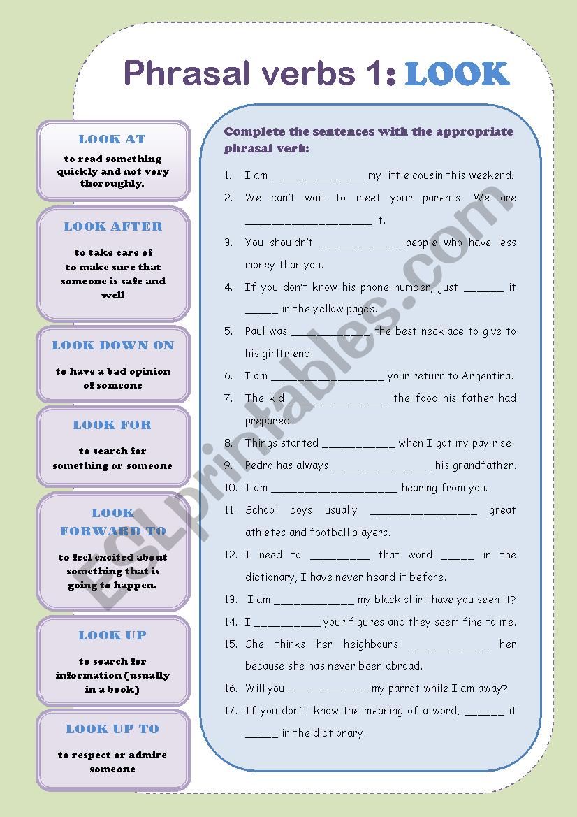 PHRASAL VERBS 1: LOOK worksheet