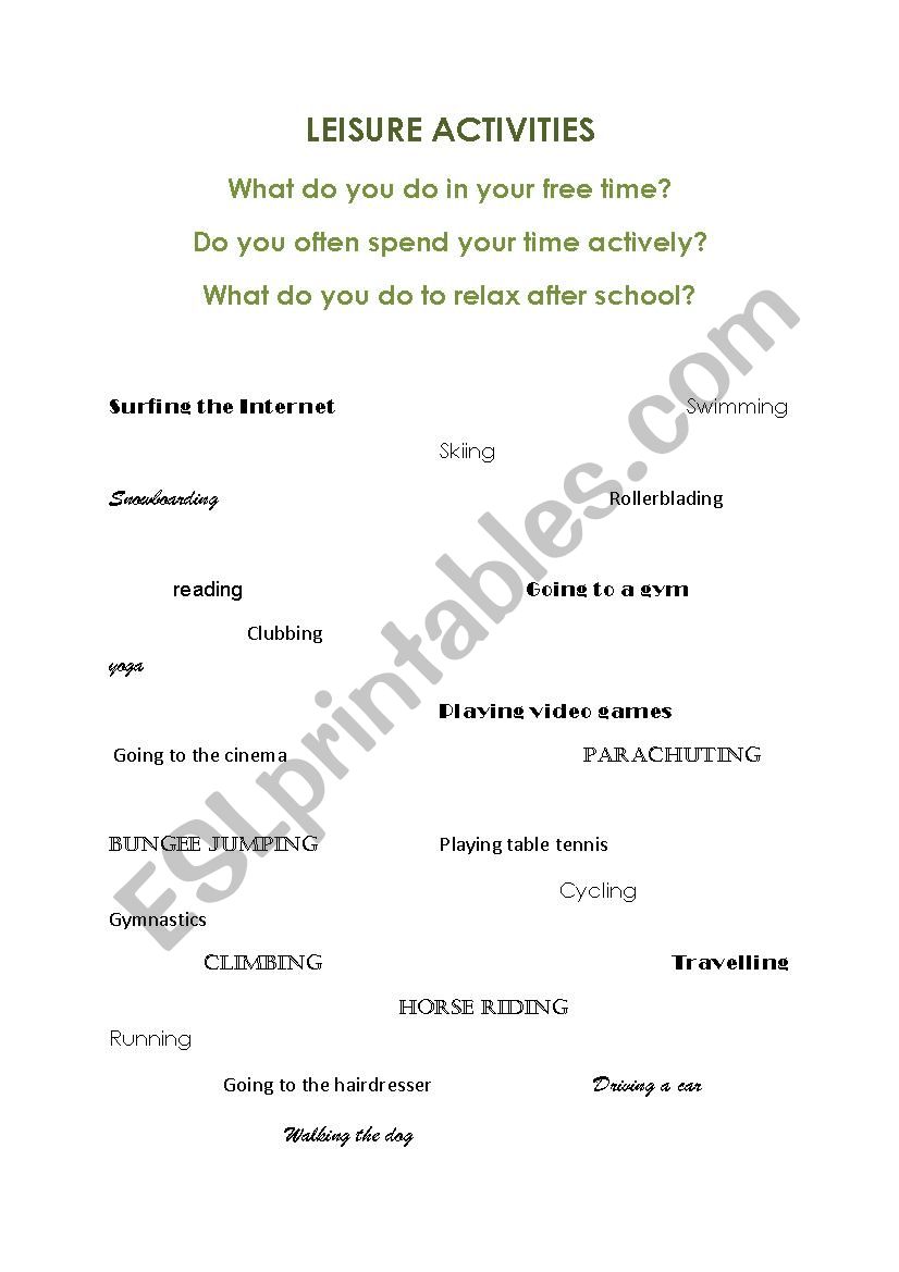 Leisure time worksheet