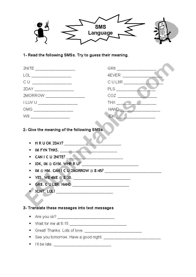 SMS Language worksheet