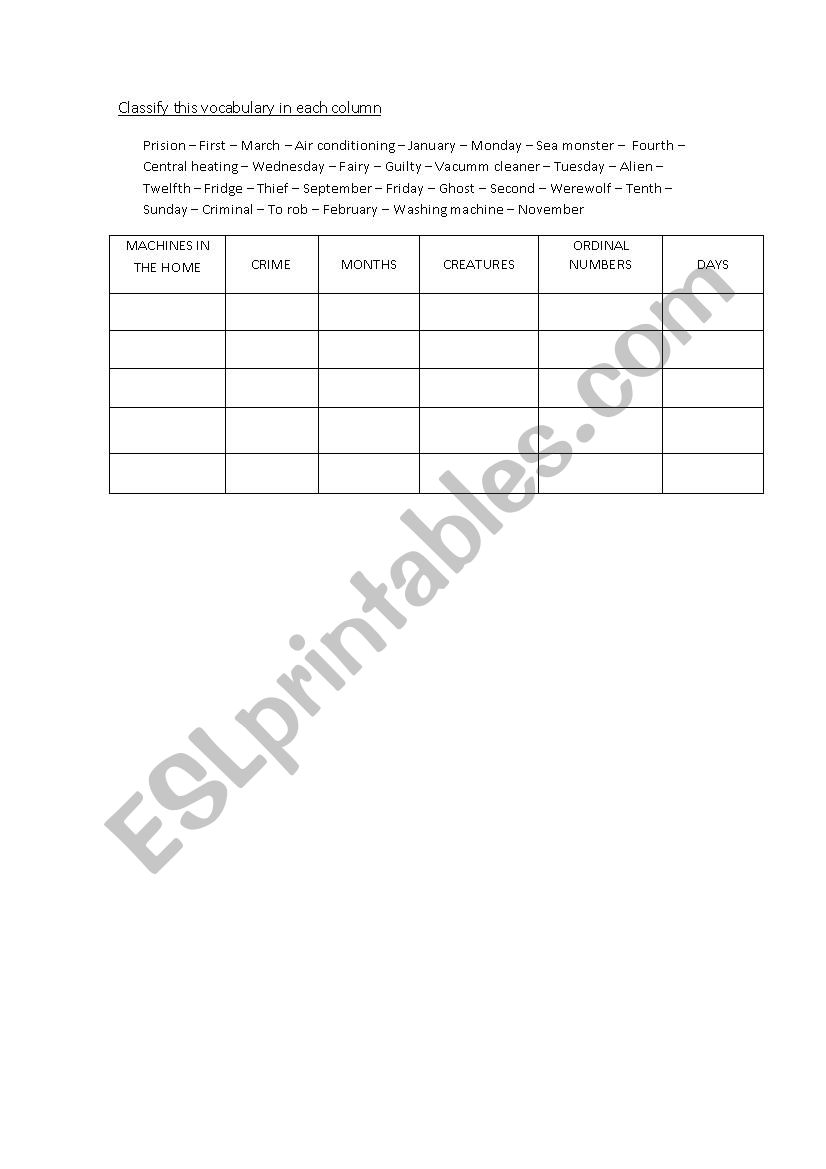 exercise worksheet