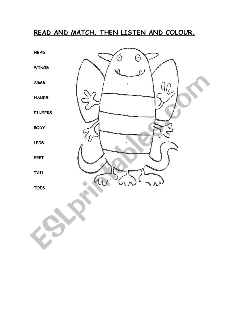 Parts of the body worksheet