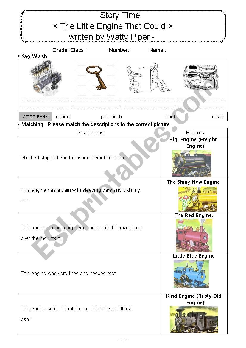 The Little Engine That Could worksheet