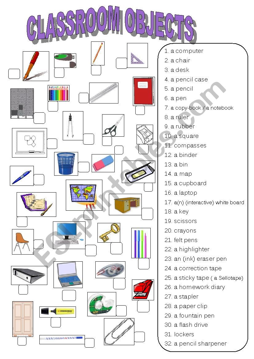 School objects worksheet