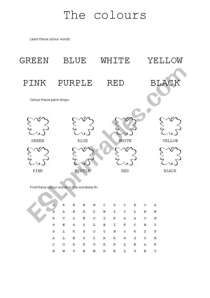 The colours worksheet worksheet