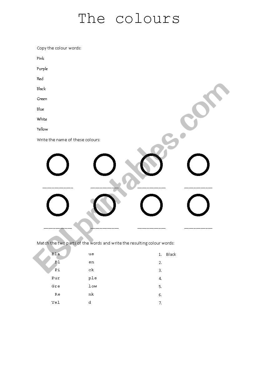 The colours 2 worksheet