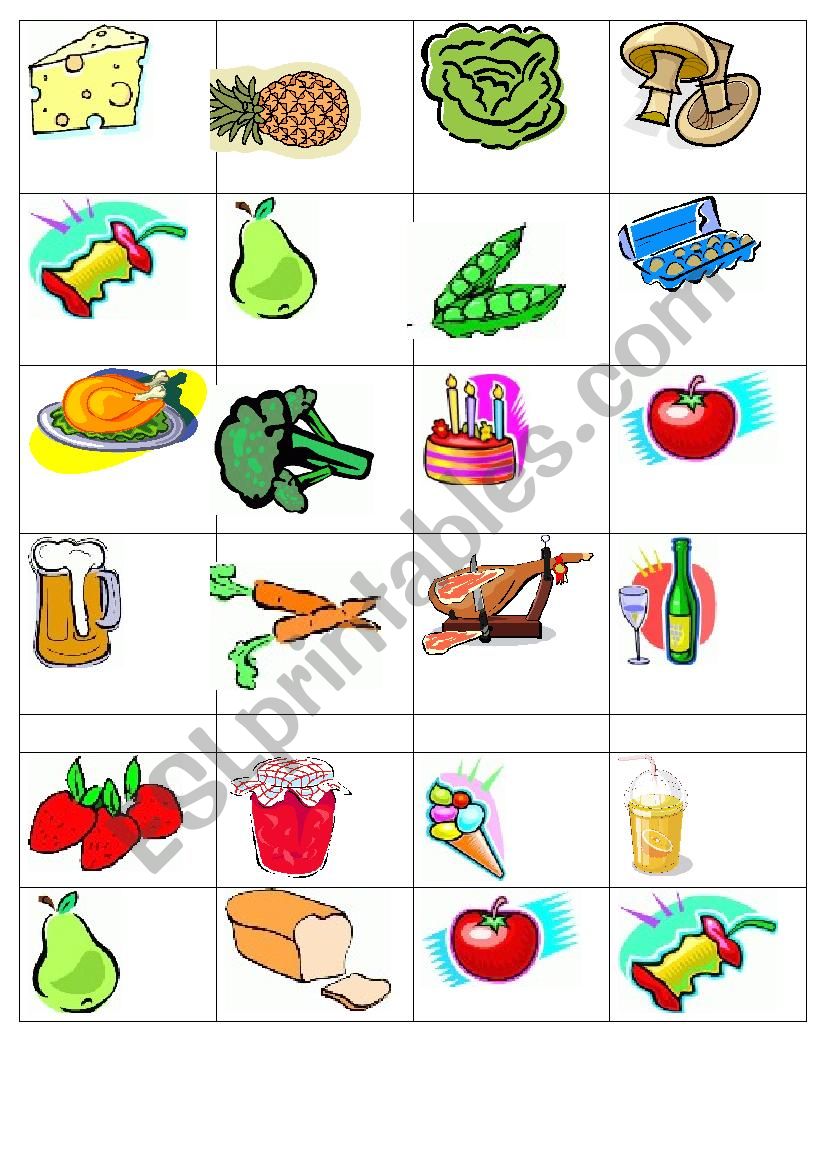 Food Bingo worksheet