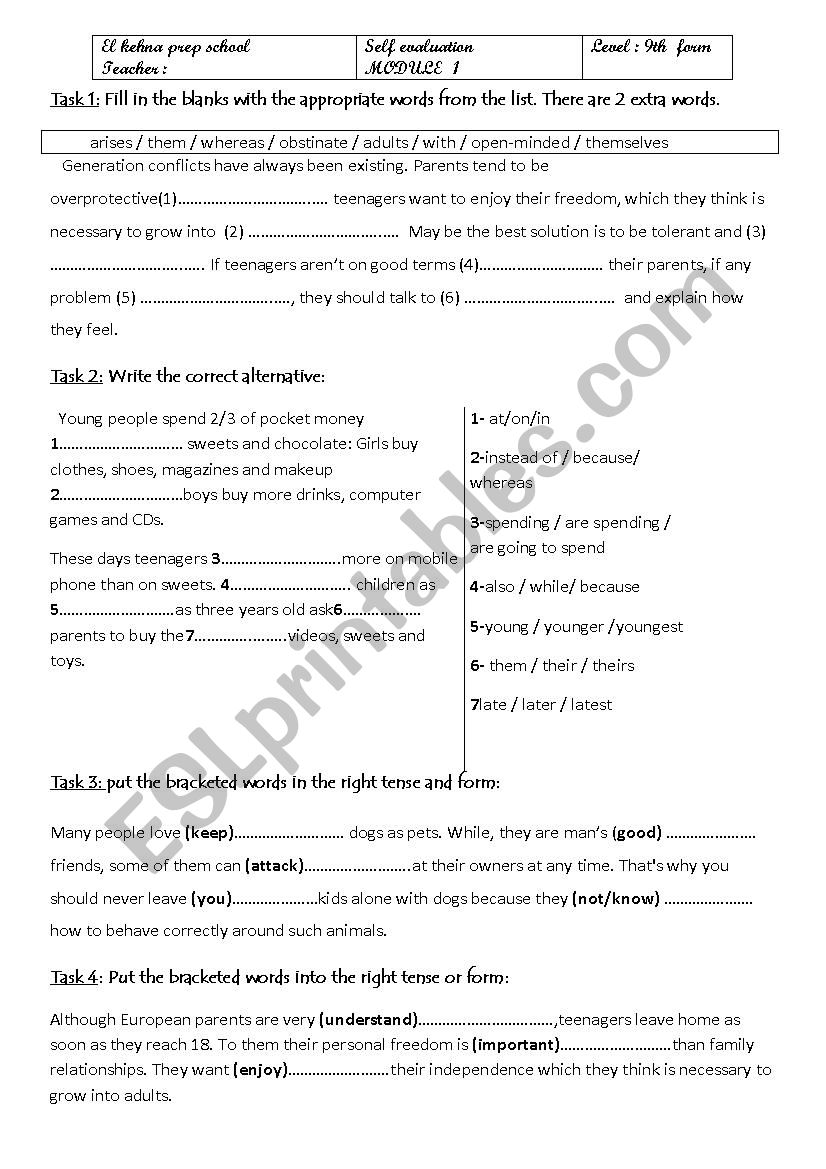 self evaluation module one 9th form